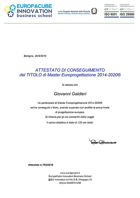 Certificato Master in Europrogettazione